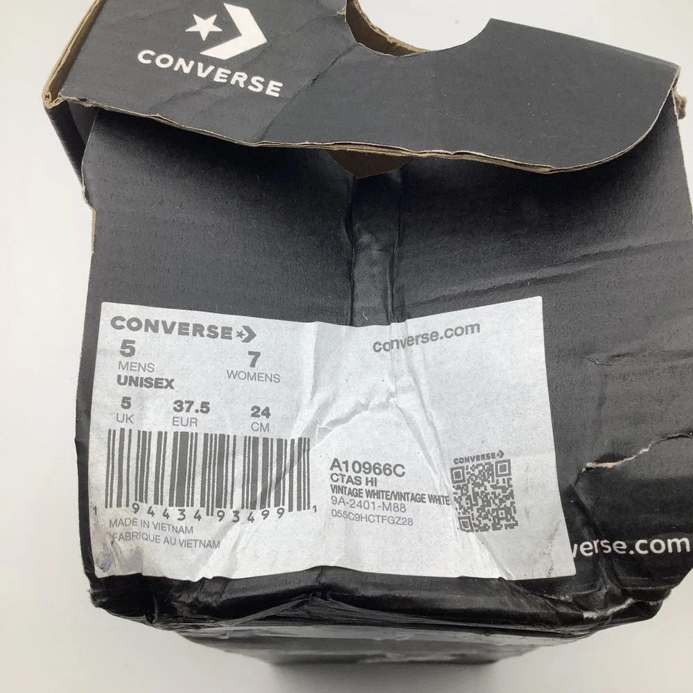 Converse CTAS Hi Vintage White‎ Canvas High Top Sneakers Mens Size 5 A10966C New